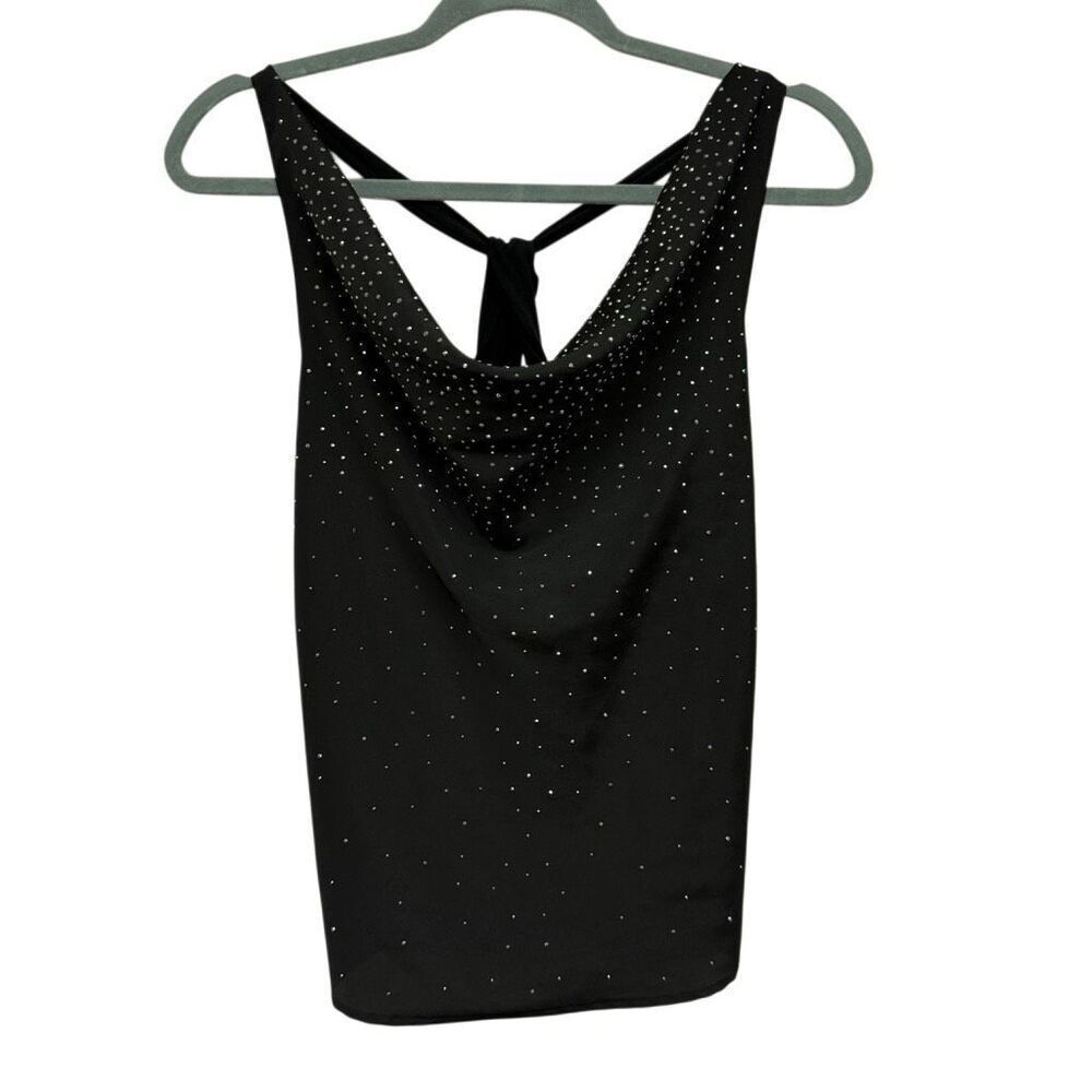 Y2K Guess Cowl Neck Black Crystal Tank Top Size XS